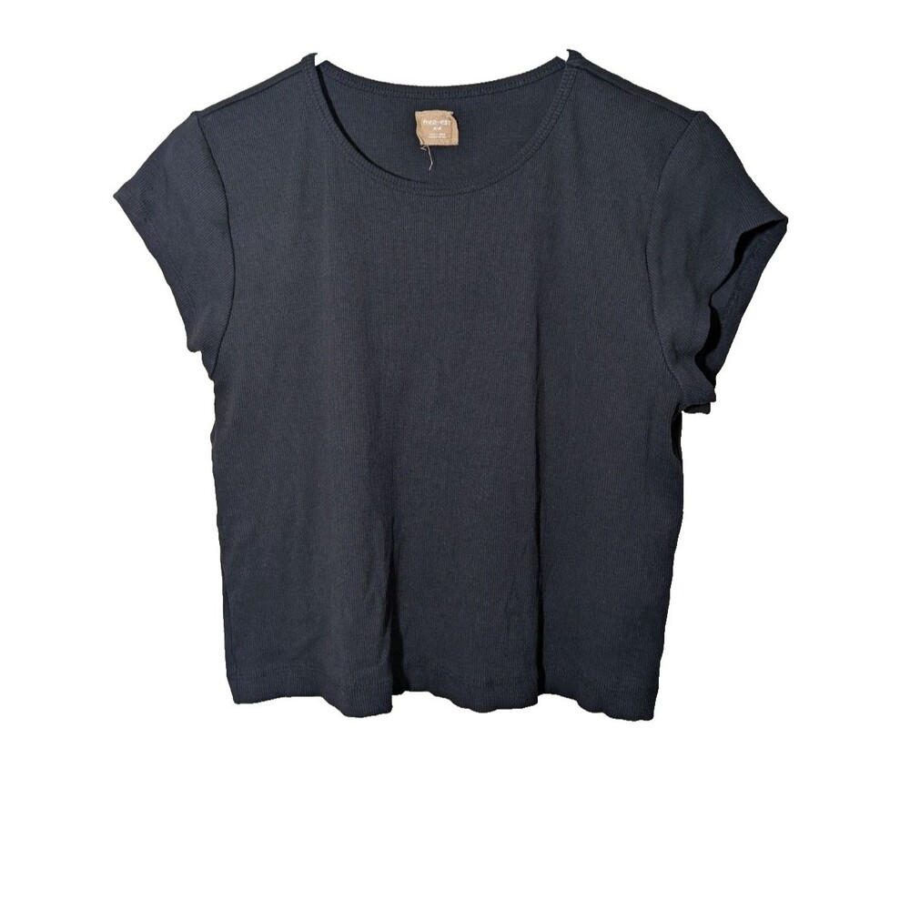 Free People Free-est Top Cropped Black Short Sleeve Cotton Minimalist Medium
